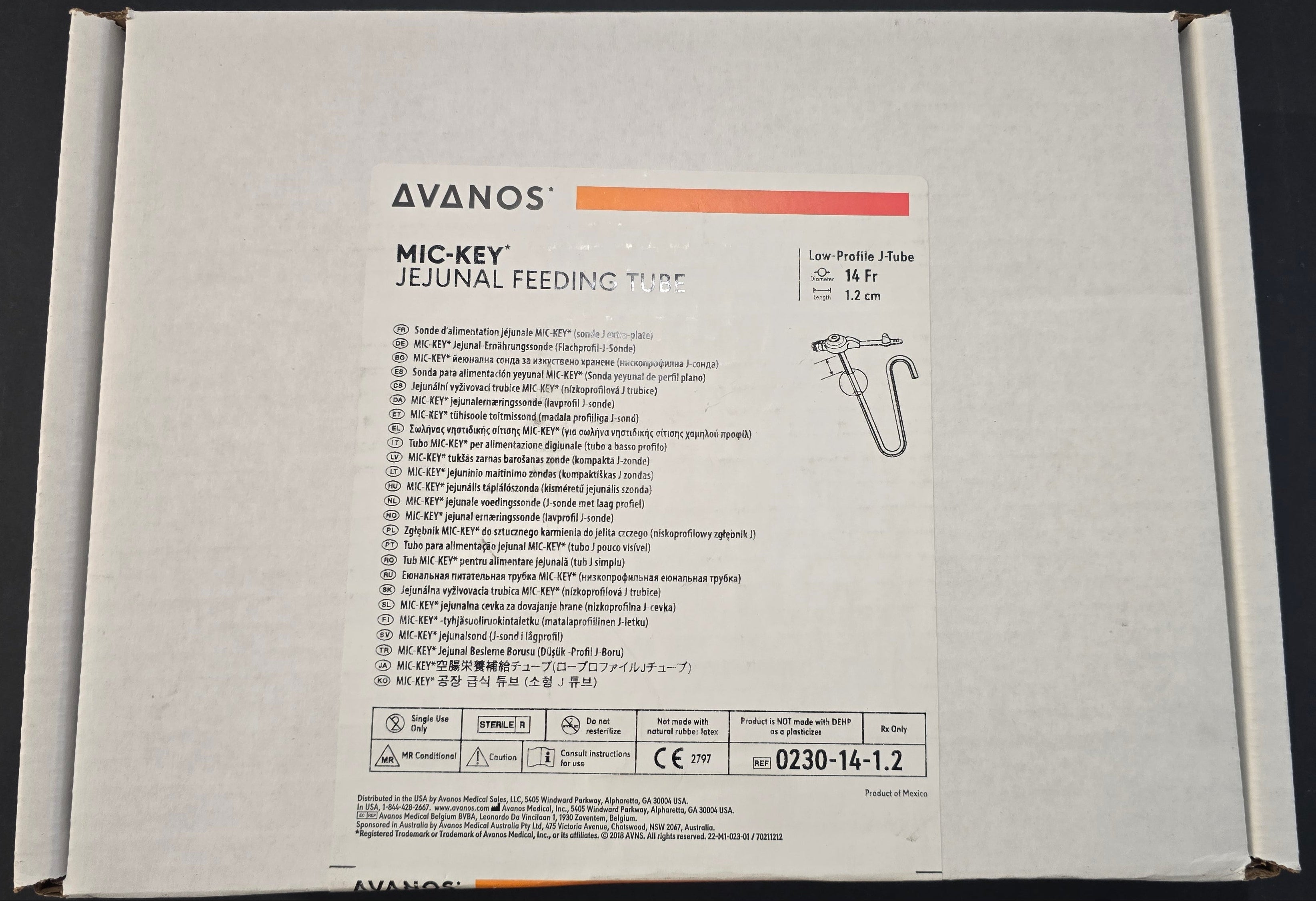 Avanos Mic-key JEJUNAL FEEDING TUBE REF: 0230-14-1.2