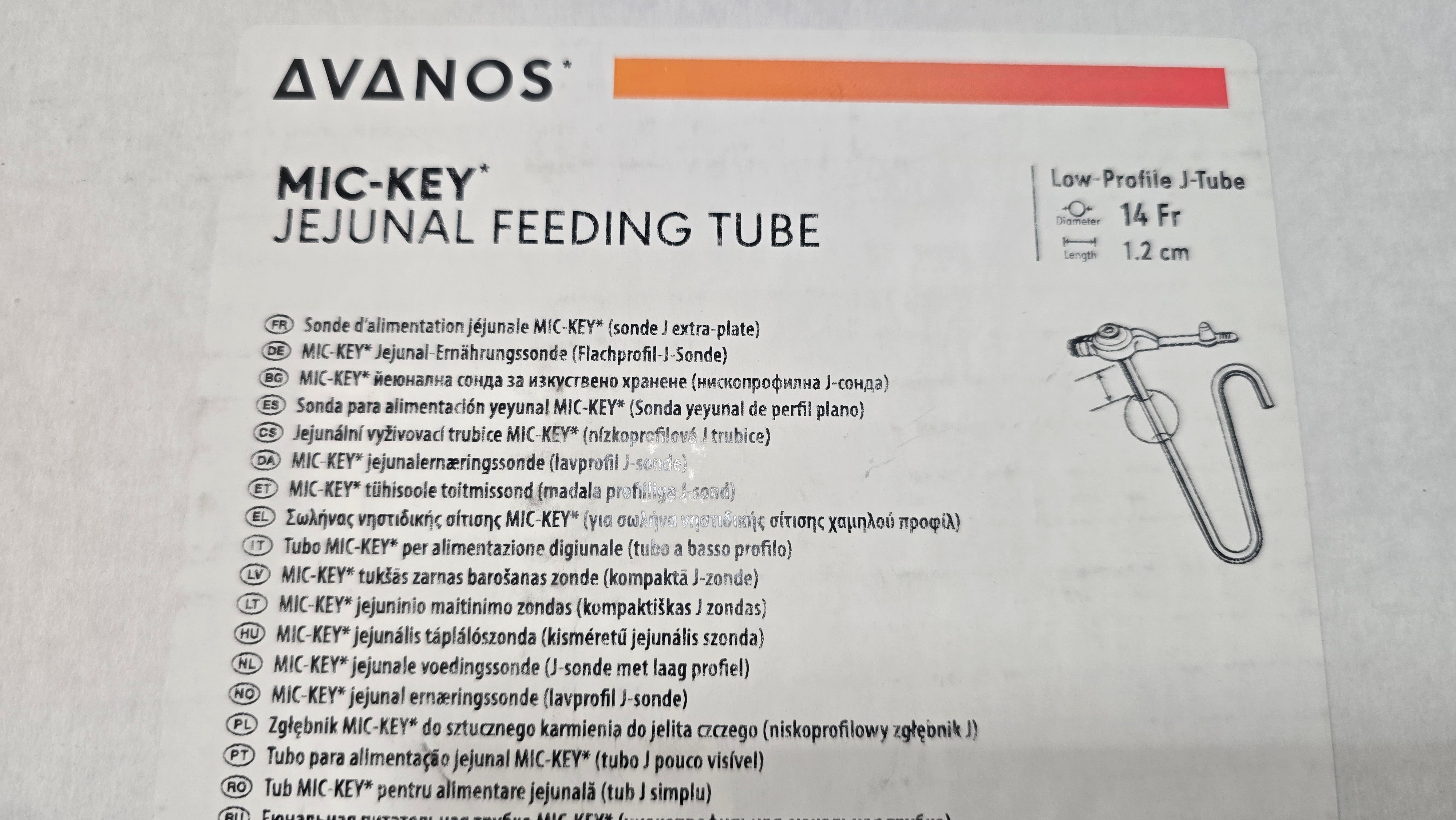 Avanos Mic-key JEJUNAL FEEDING TUBE REF: 0230-14-1.2