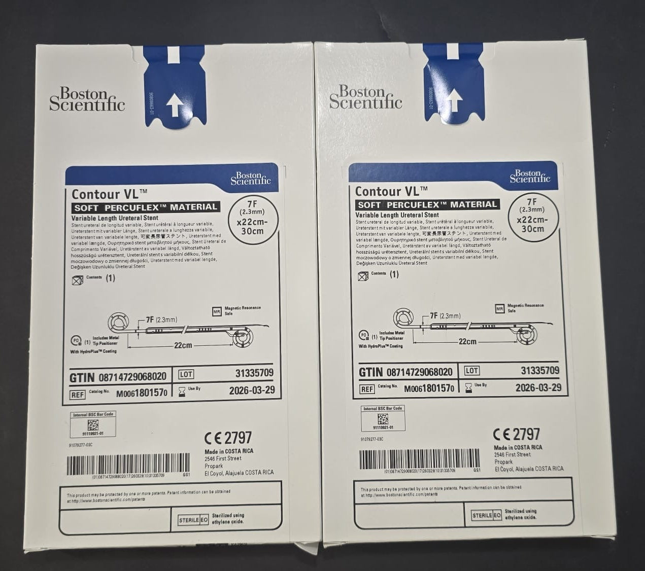 Boston Scientific Contour VL Variable Length Ureteral Stent 7F (2.3mm) x 22cm-30cm REF: M0061801570