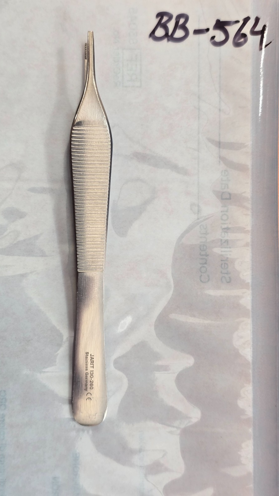 Jarit 130-260 Surgical Brown Adson Tissue Forceps, 9 x 9 Teeth, 4.75"