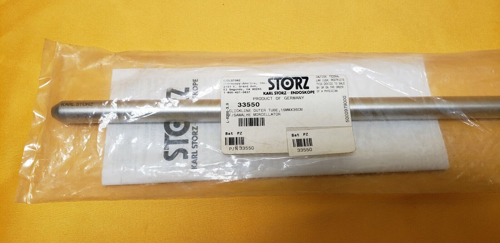 Karl Storz 33550 Click Line Sawalhe Outer Tube 15mm x 36cm
