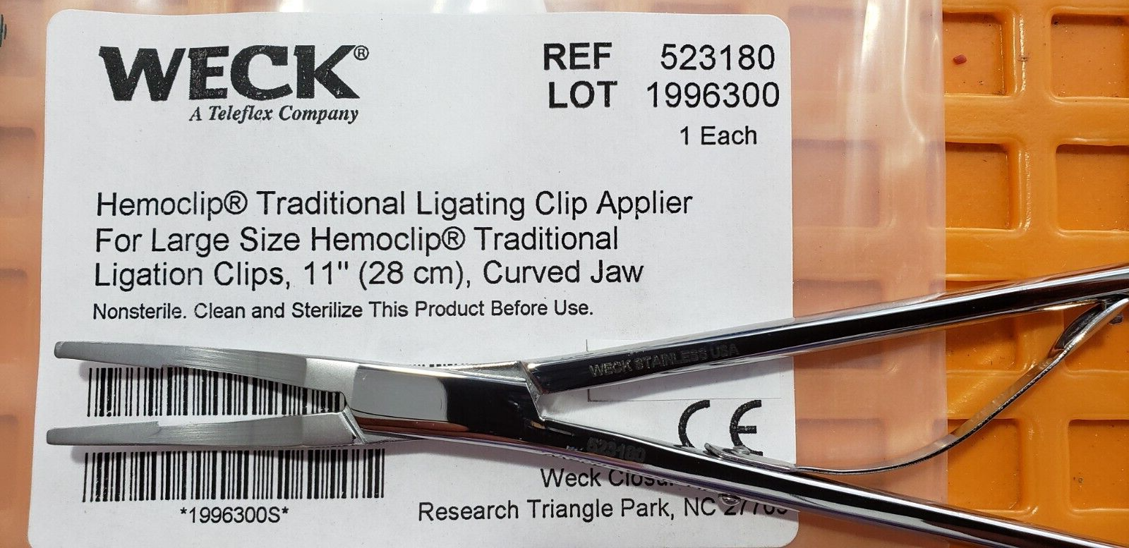 Weck 523180 Surgical Clip Applier 11" Large Curved Jaws