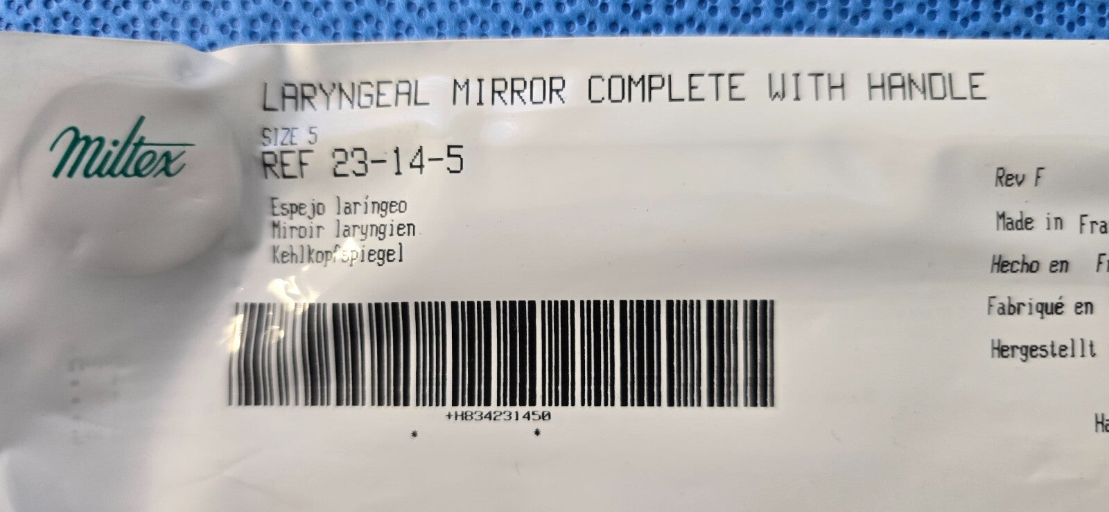 Miltex 23-14-5 Surgical Laryngeal Mirror Complete with Handle Size 5