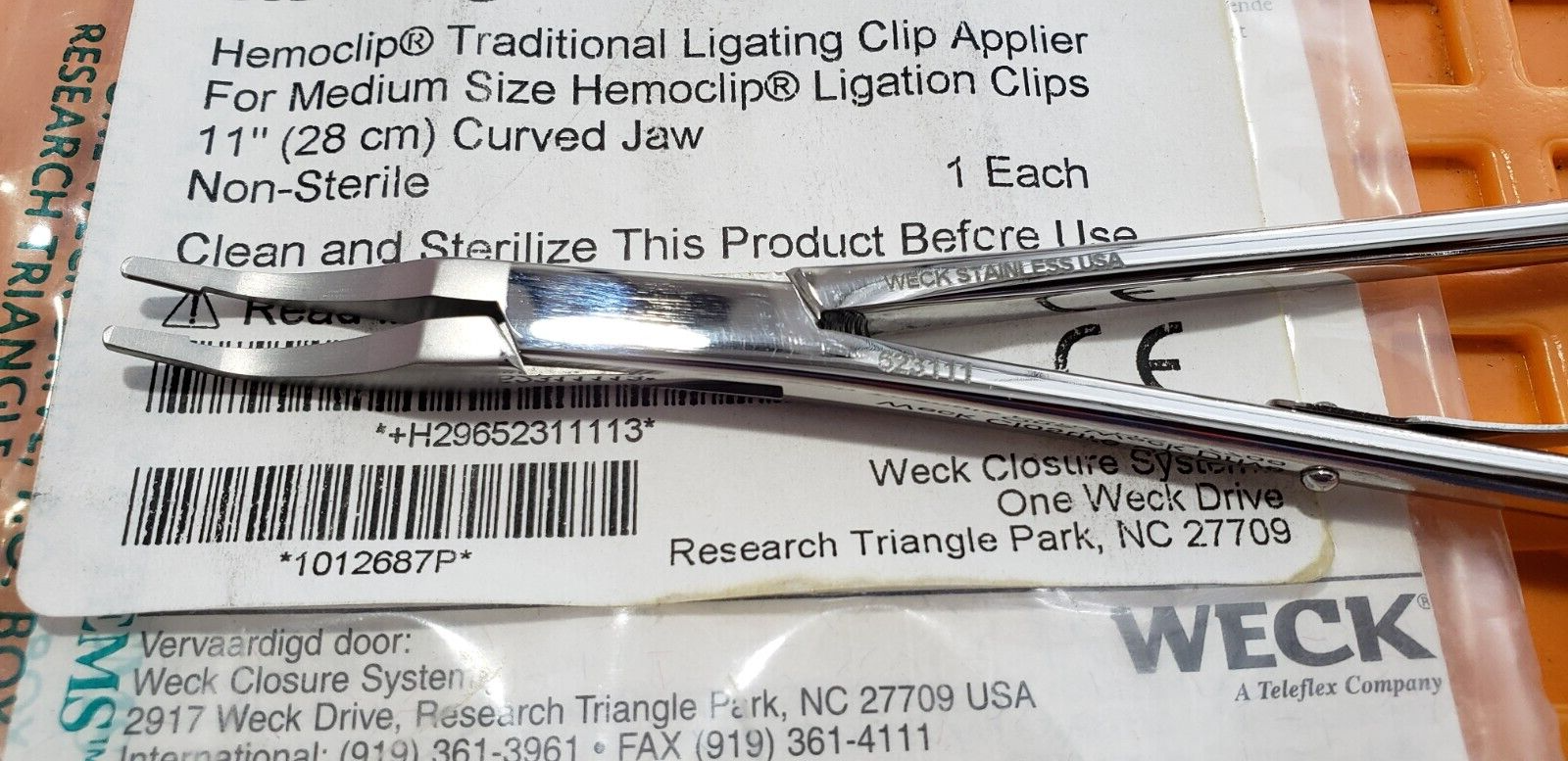 Weck 523111 Surgical Clip Applier 11" Medium Size Curved Jaws