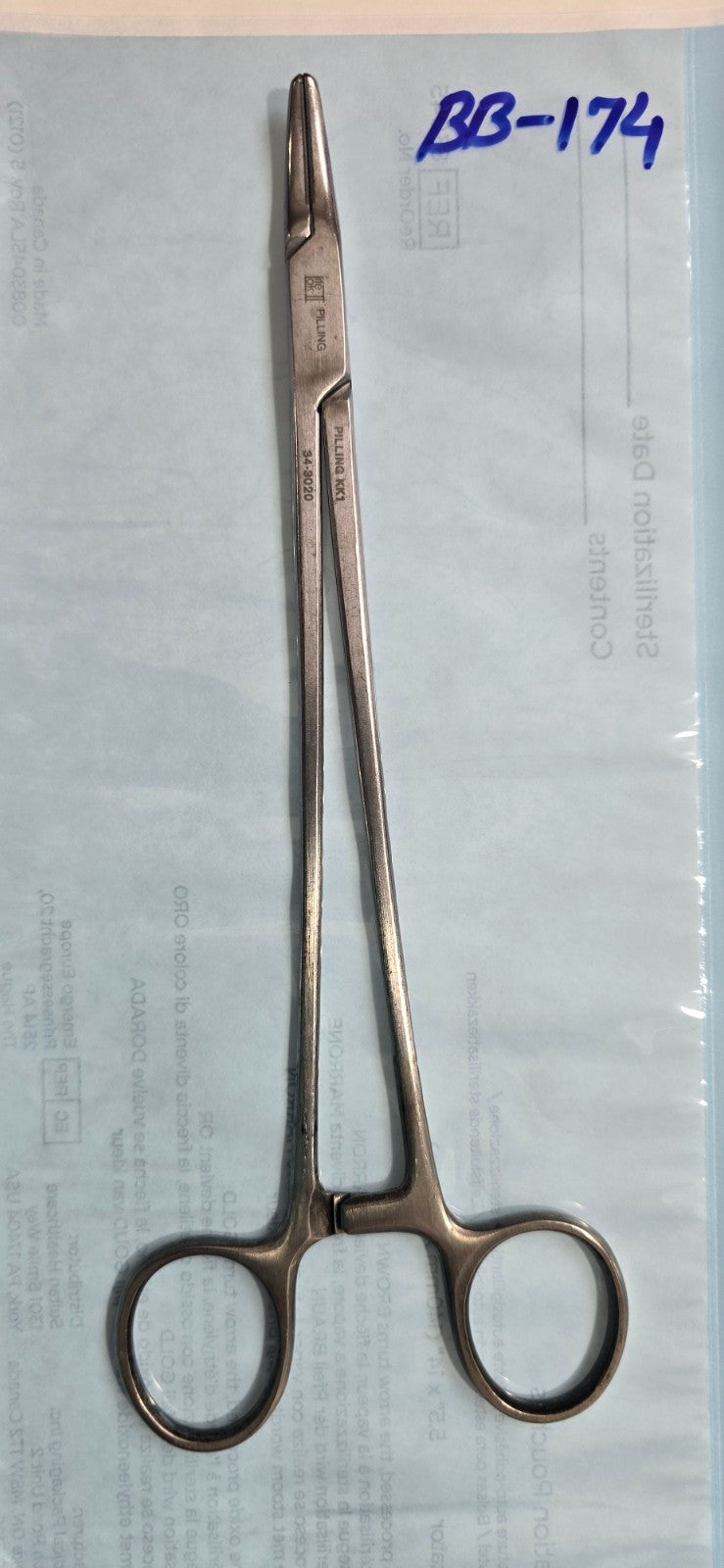 Pilling 34-3020 Surgical Needle Holder 8" Carbide Jaws Curved