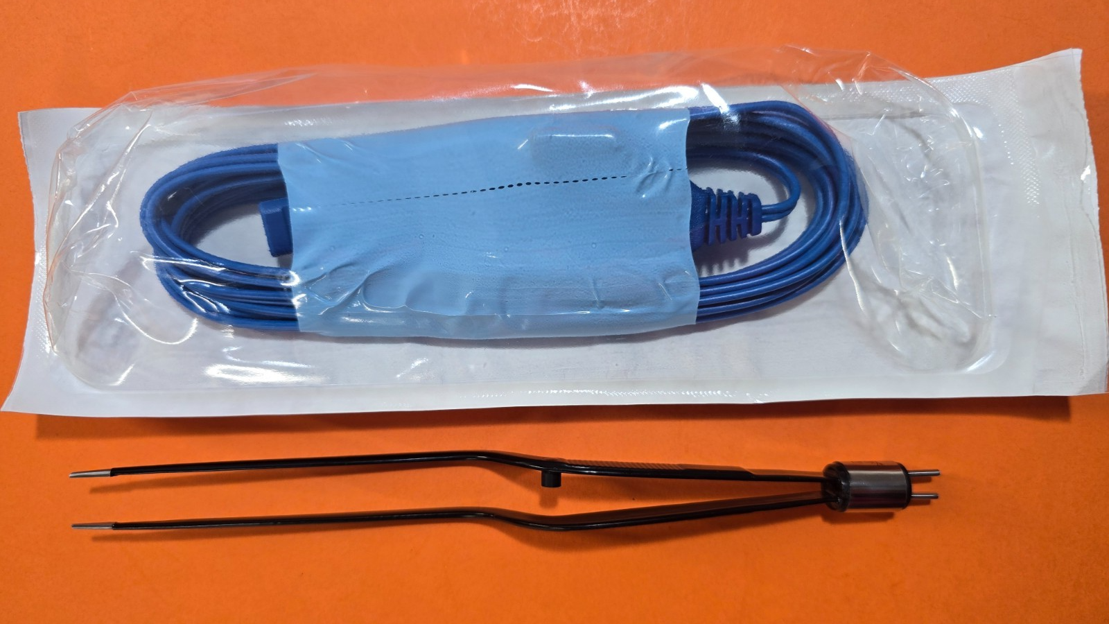 Turtle Bayonet Bipolar Forceps 8.5" Black Non Stick & Valleylab Bipolar Cord