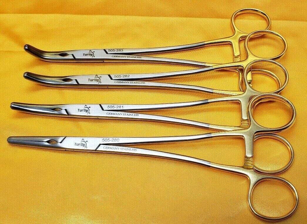 Zeppilin Hysterectomy Clamps 21 cm Set of 4,Straight,Curved,Slight &StrongCurved