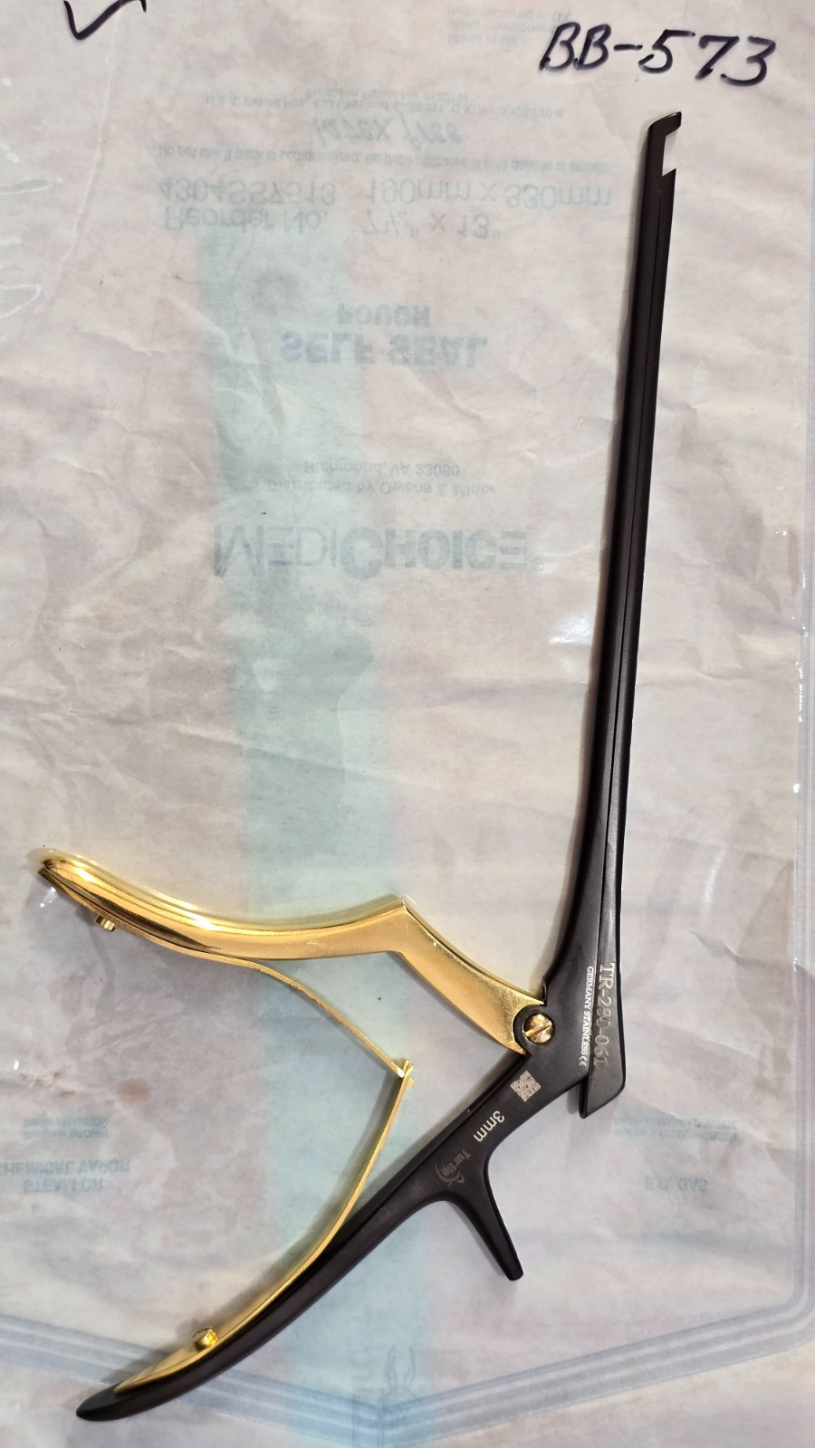 Turtle Surgical Kerrison Rongeurs 7.5" Shaft 3mm 40 Degree Up BLACK