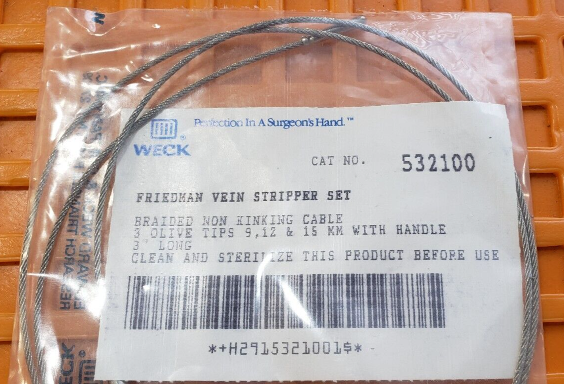 Weck Surgical Friedman Vein Stripper Set, Olive Tips 9,12,15mm & One Handle.