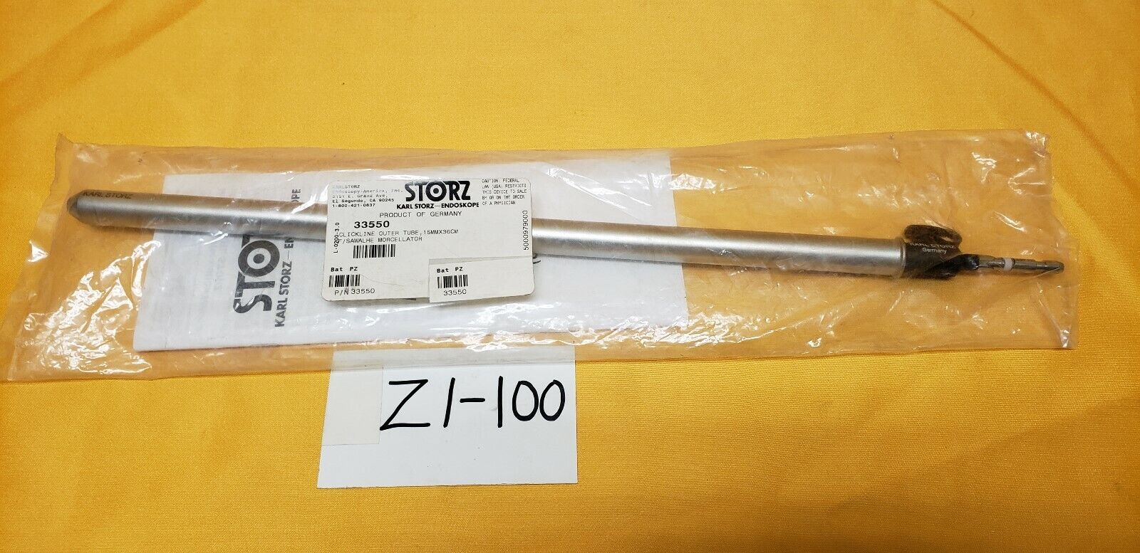 Karl Storz 33550 Click Line Sawalhe Outer Tube 15mm x 36cm