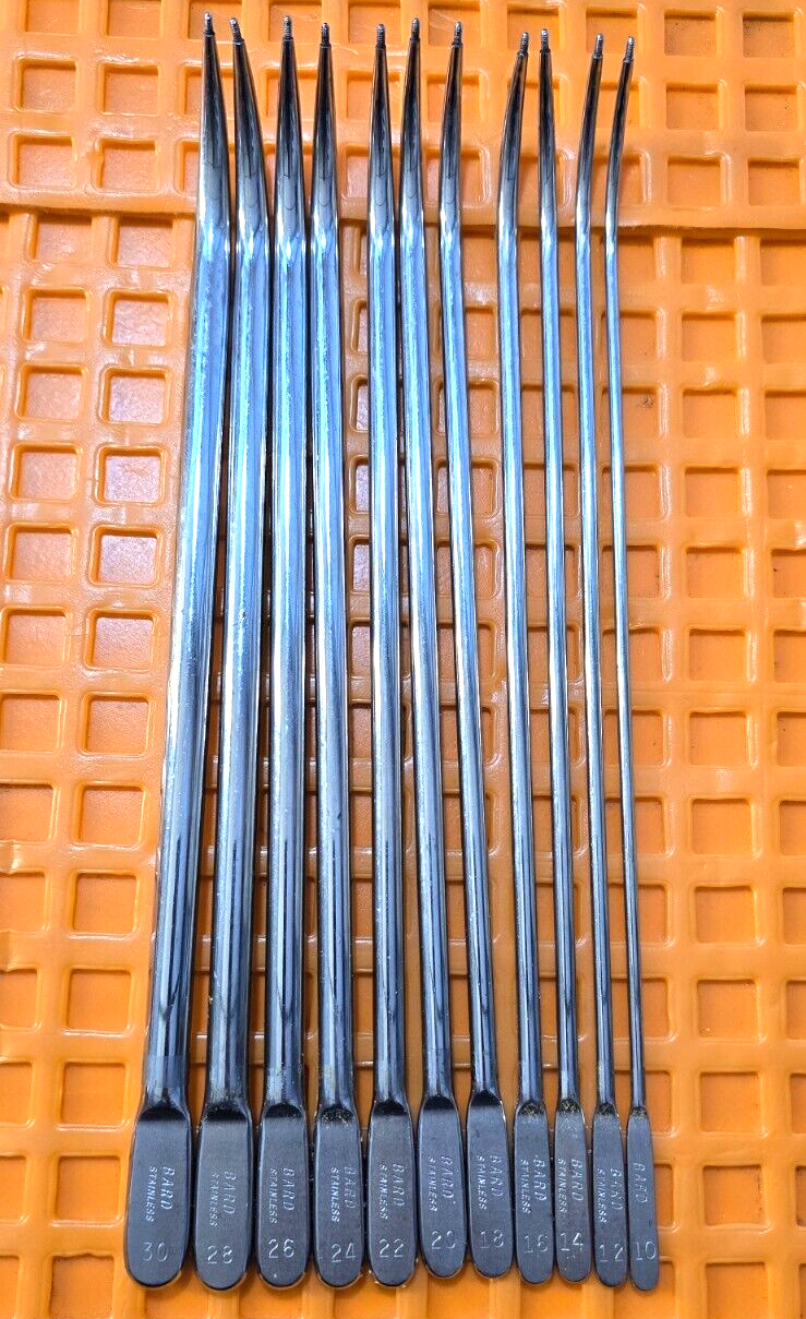BARD Surgical Urethral Sound Set of 11 in Case. 10,12,14,16,18,20,22,24,26,28,30