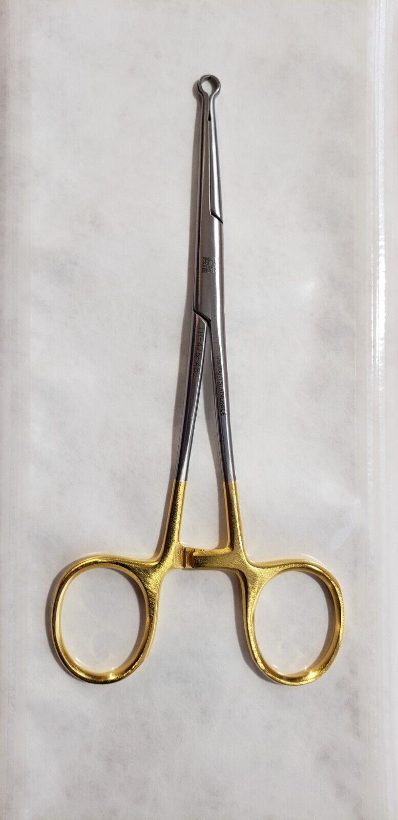 TR-475-480 Surgical Vasectomy Ring Forceps 5.5" W- Gold Rings.
