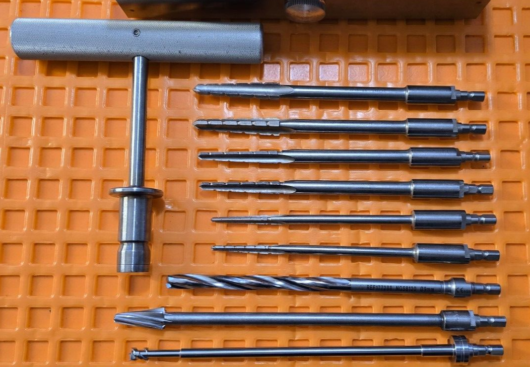 Zimmer Orthopedic Medullary Reamers Set of 9 with T-Handle & Case.