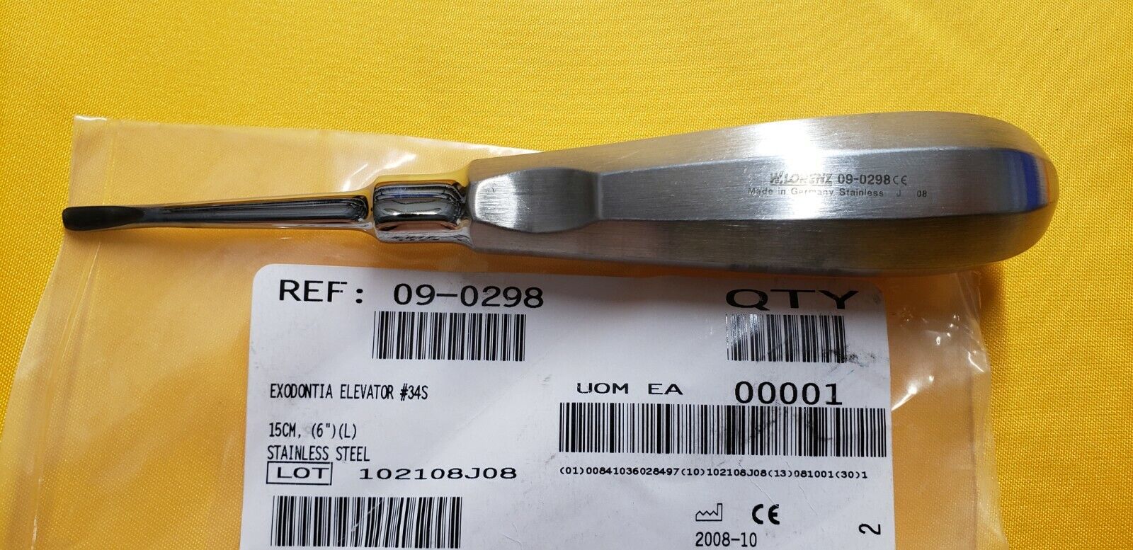 W. Lorenz Dental Elevator #34S, 15cm, 6" REF: 09-0298 Dental Instruments