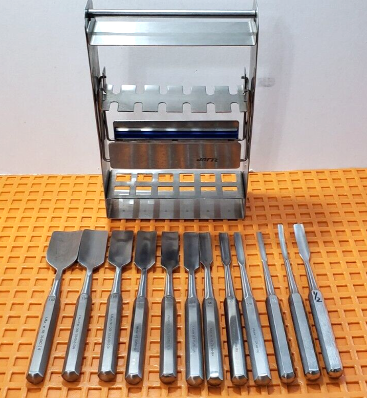 V. Mueller Surgical Orthopedic Hibbs Gouges 9.5" Straight Set of 12 W-Jarit Rack