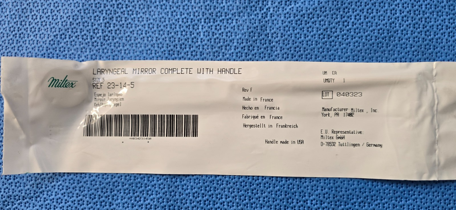 Miltex 23-14-5 Surgical Laryngeal Mirror Complete with Handle Size 5