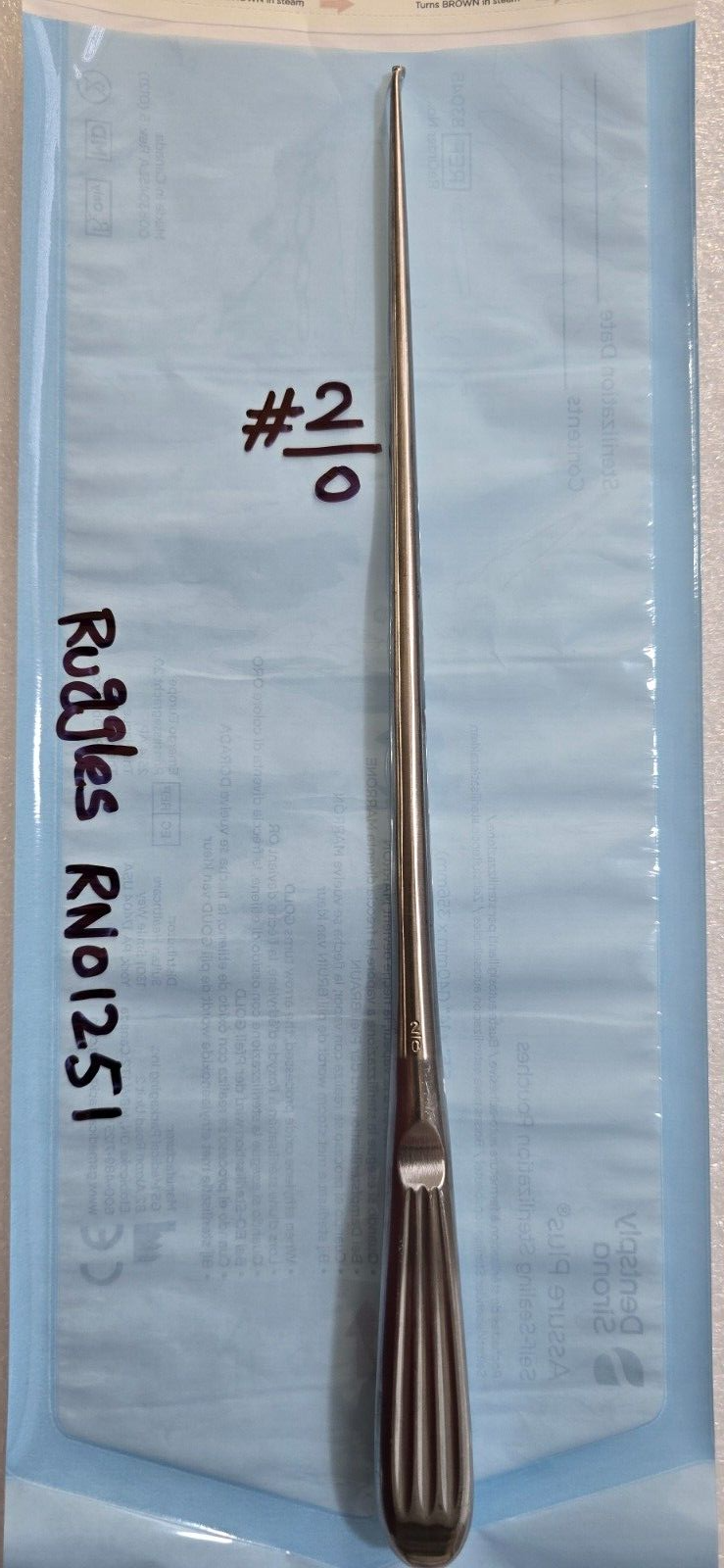 Ruggles RN1251 Surgical Neuro Spine Curette Size 2/0 Angle Down 12"