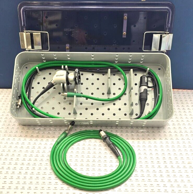 Stryker 1688 AIM 4K Camera Head & Coupler Green Fiber Optic Cable with Tray