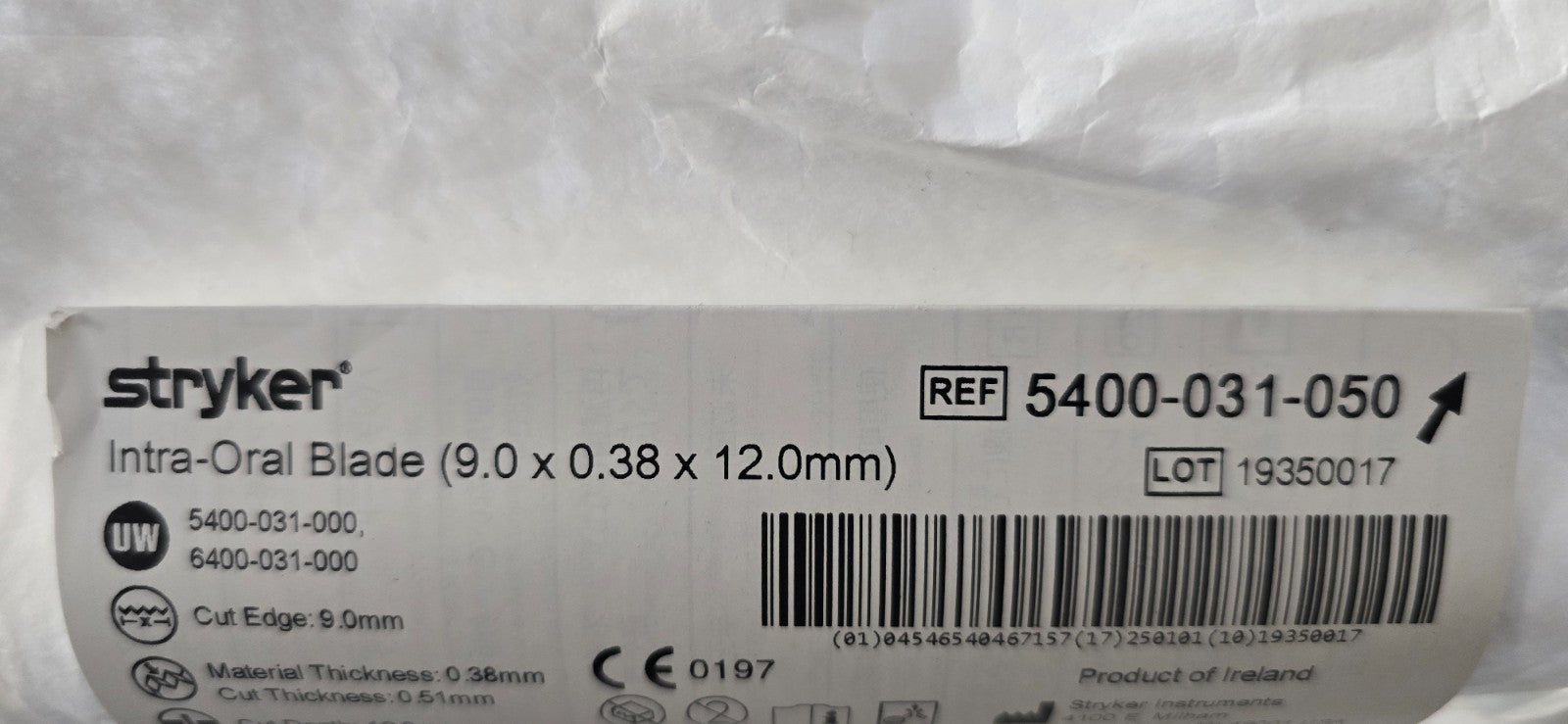 Stryker Surgical Orthopedic Intra Oral Blade Attachment (9.0 x 0.38 x 12.0mm)