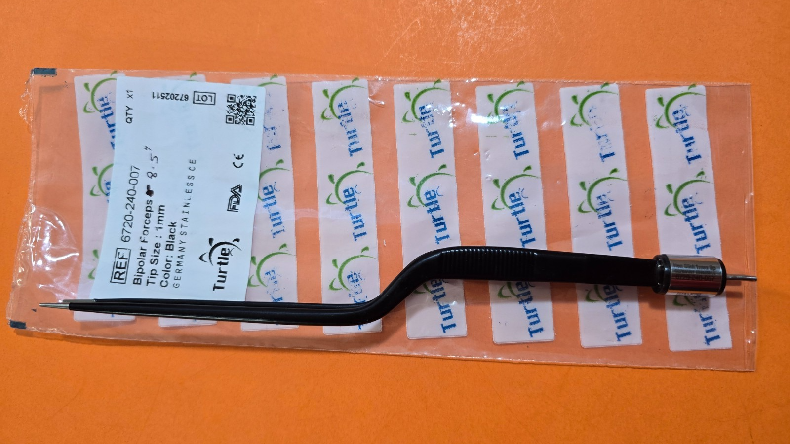 Turtle Bayonet Bipolar Forceps 8.5" Black Non Stick & Valleylab Bipolar Cord
