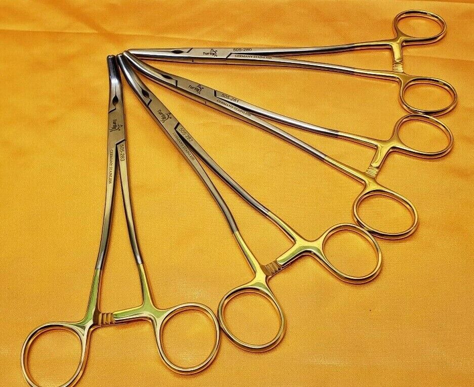 Zeppilin Hysterectomy Clamps 21 cm Set of 4,Straight,Curved,Slight &StrongCurved