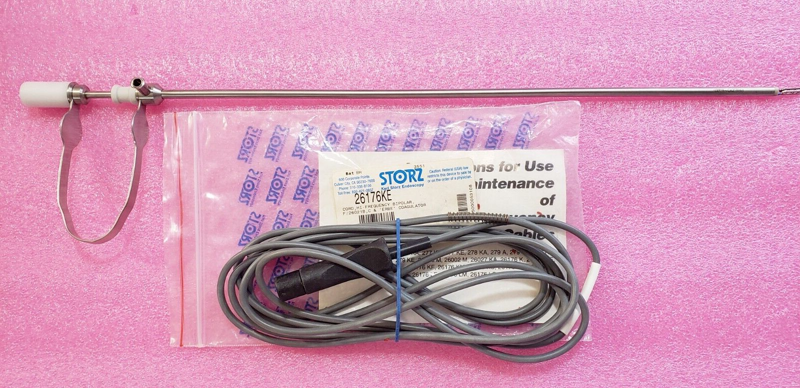 Karl Storz Surgical Bipolar Forceps 5mm x 34cm with HI Bipolar Cord Reusable