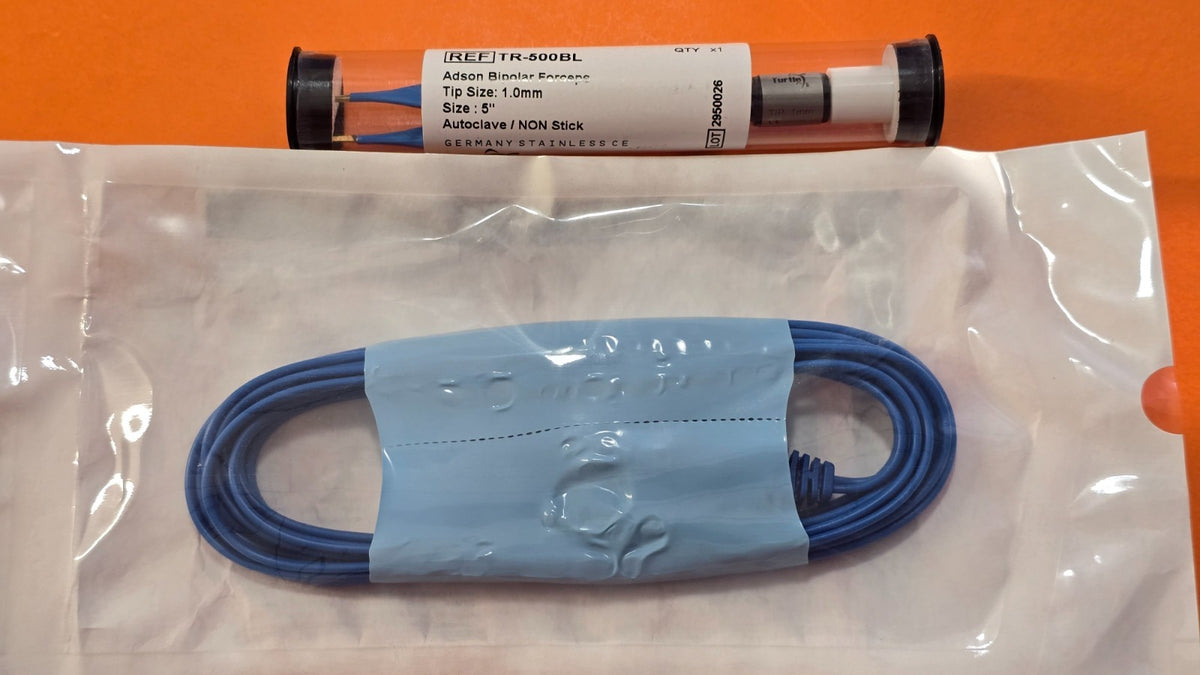 Turtle Adson Bipolar Forceps 5" Blue Gold Tips Non Stick Valleylab Bipolar Cable