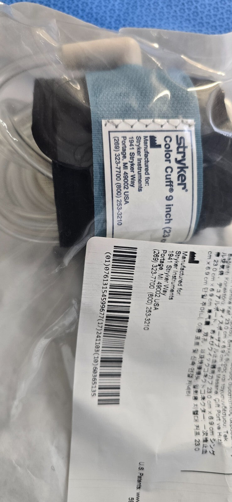Stryker 5921-209-235 Tourniquet Cuff Dual Port 2.75"x 9" Quick Connect Blue