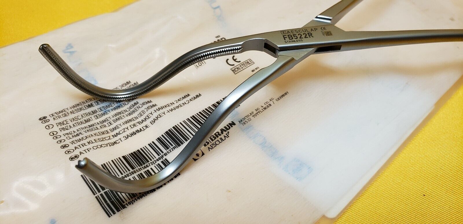 Aesculap Debakey-Harkin Atraumatic Vascular Forceps, Curved, 245mm REF: FB522R