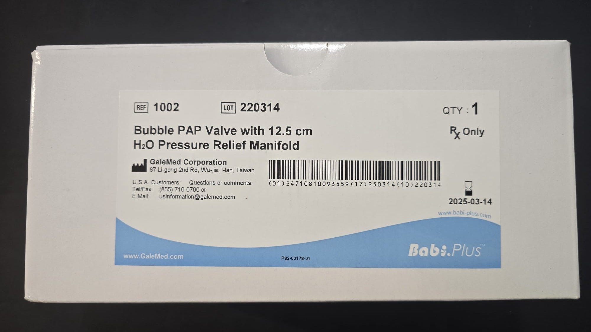 Bubble PAP Valve with 12.5 cm H2O Pressure Relief Manifold REF: 1002