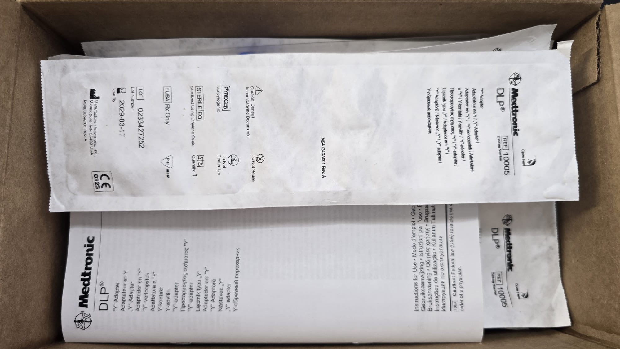 Medtronic DLP Y Adaptor REF: 10005 Dated: 2029
