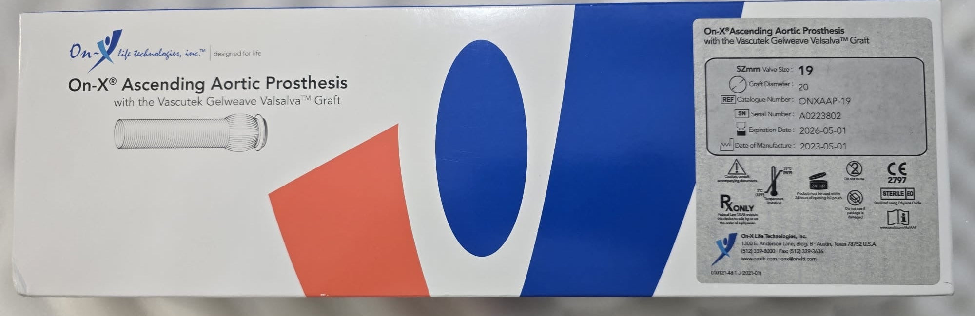 On-X Life Ascending Aortic Prosthesis with the Vascutek Gelweave Valsalva Graft REF: ONXAAP-19