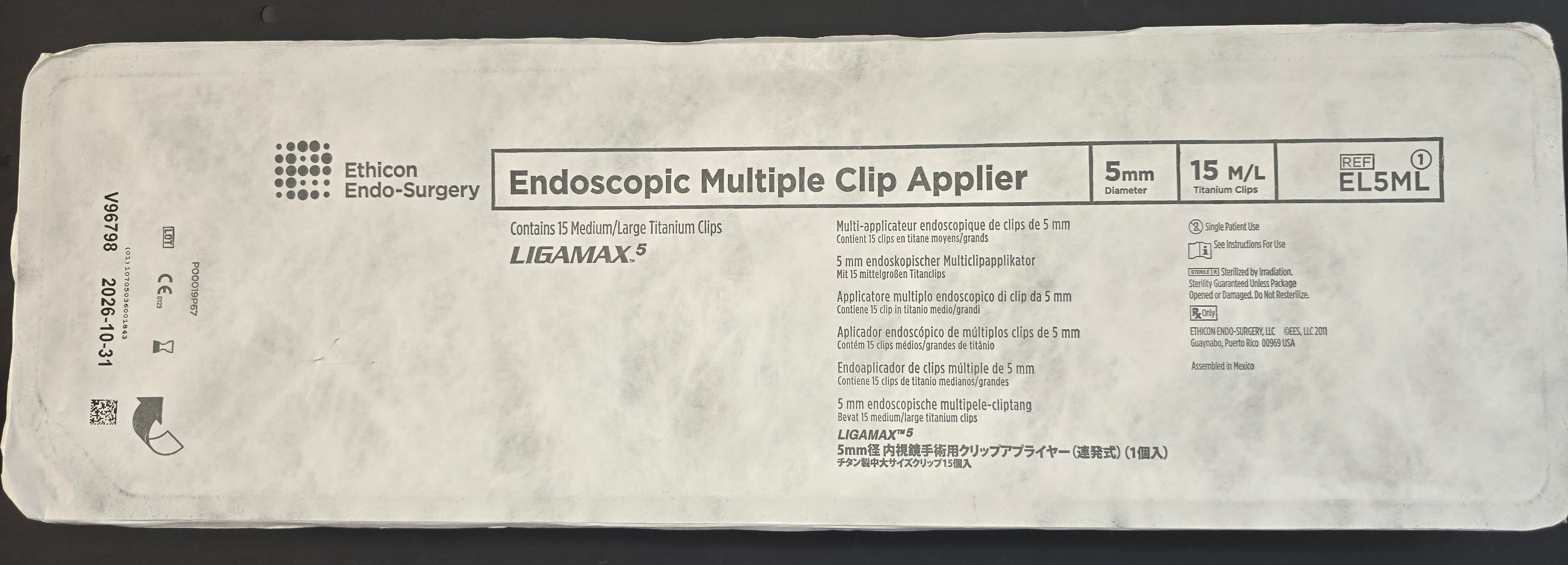Ethicon Endoscopic Multiple Clip Applier REF: EL5ML Dated: 2026