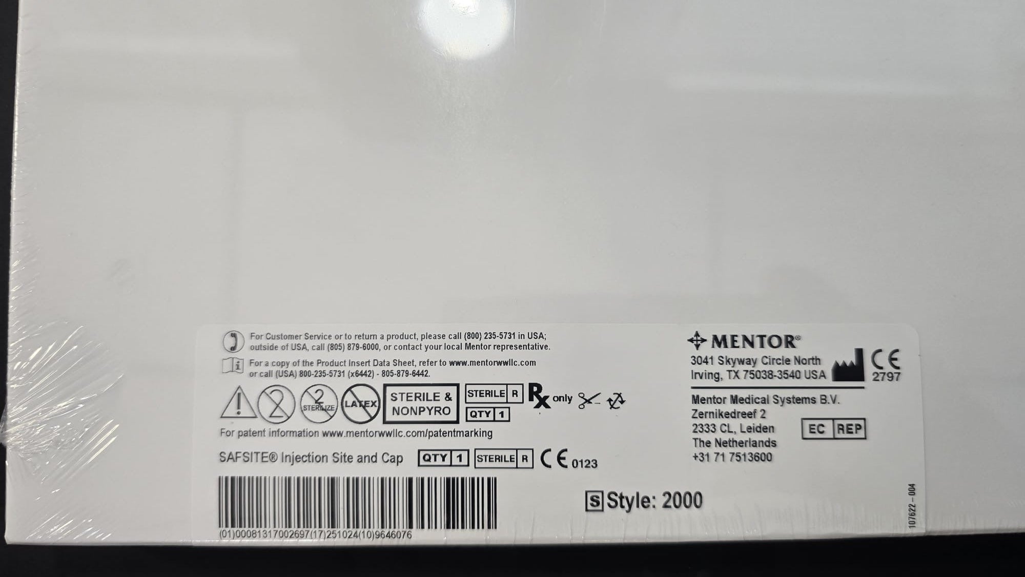 Mentor Round Moderate Plus Profile Single Use Saline Breast Implant Sizer Style 2000, 200cc (+40,-00) REF: 351-2200SZ