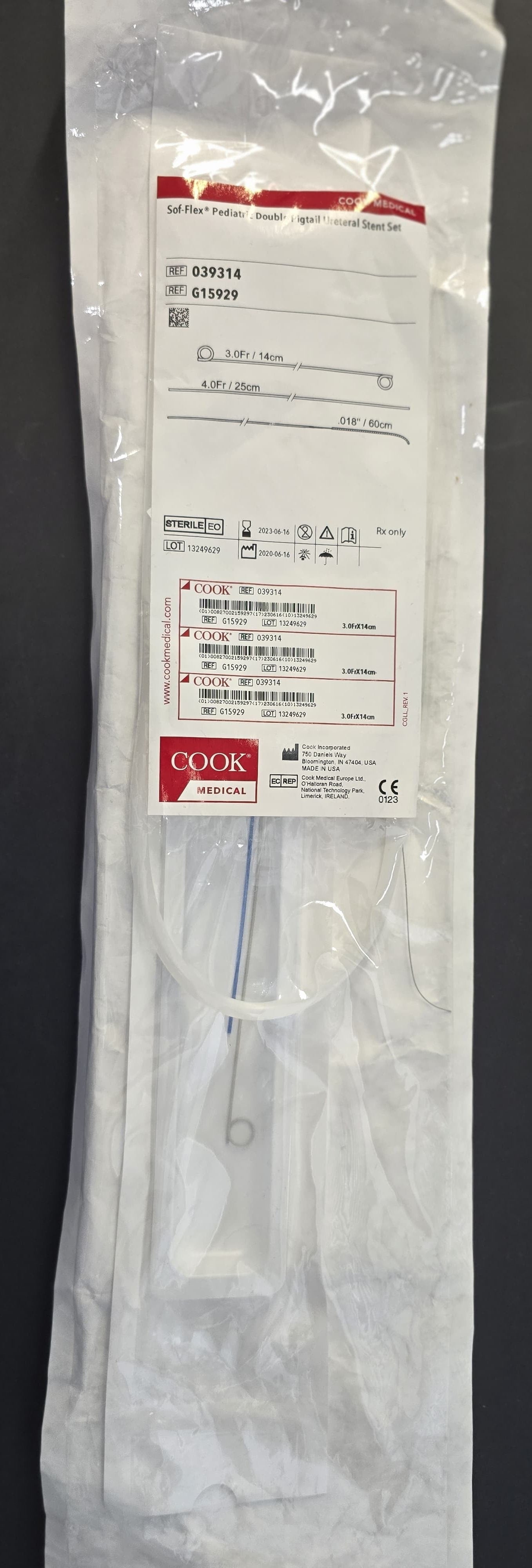 Cook Medical Sof-Flex Pediatric Double Pigtail Ureteral Stent Set 3F X 14cm REF: G15929