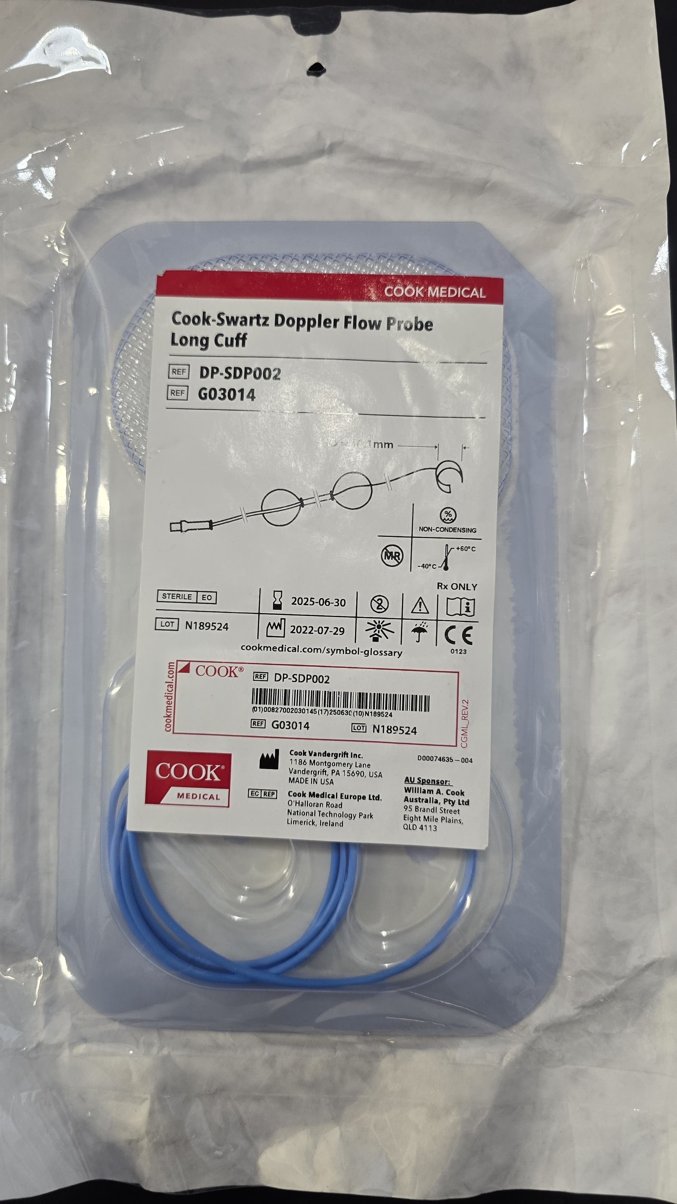 Cook Medical Cook-Swartz Doppler Flow Probe Long Cuff REF: G03014