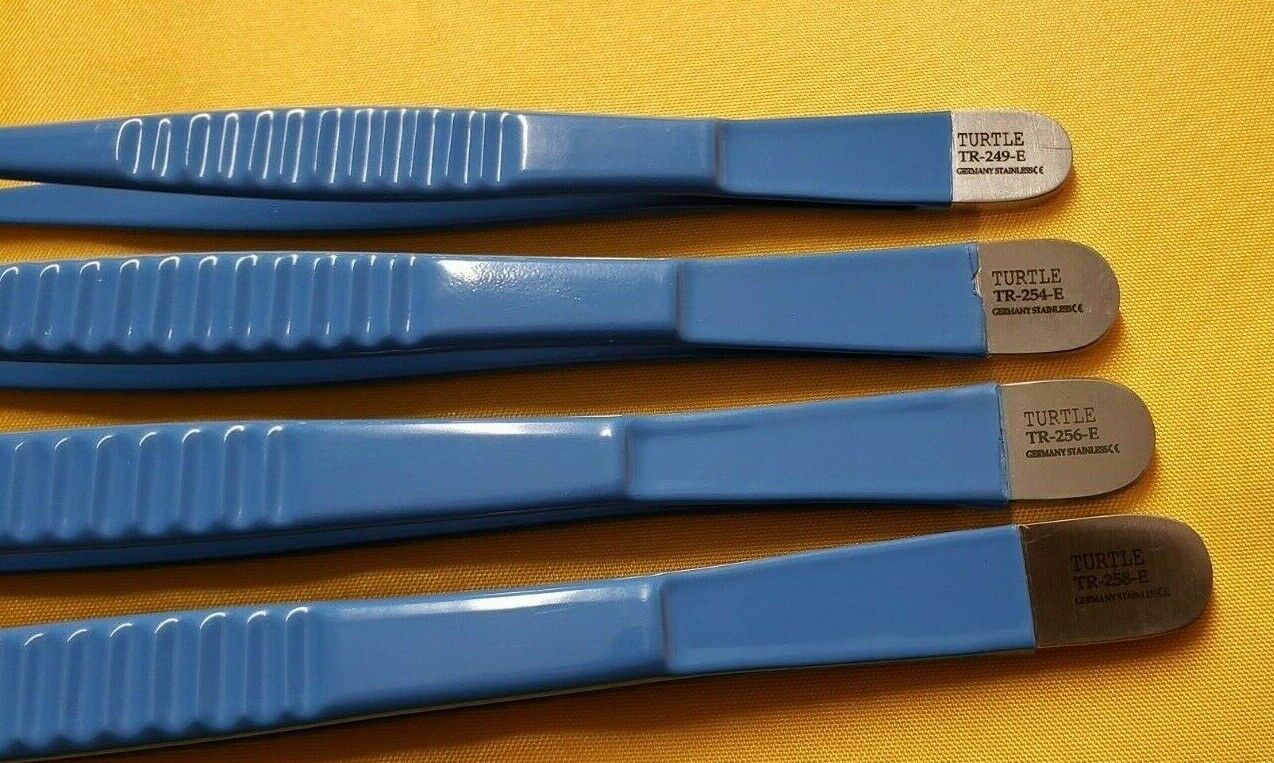 Debakey Atraumatic Vascular Tissue Forceps 6",8",9",9.5" Blue Coated Set of 4