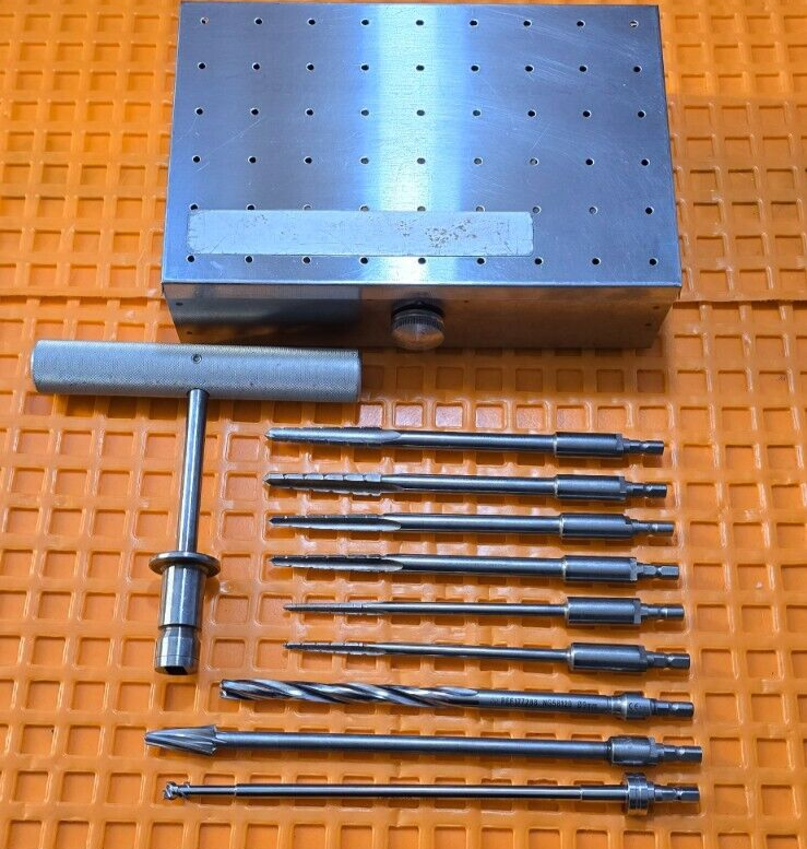 Zimmer Orthopedic Medullary Reamers Set of 9 with T-Handle & Case.