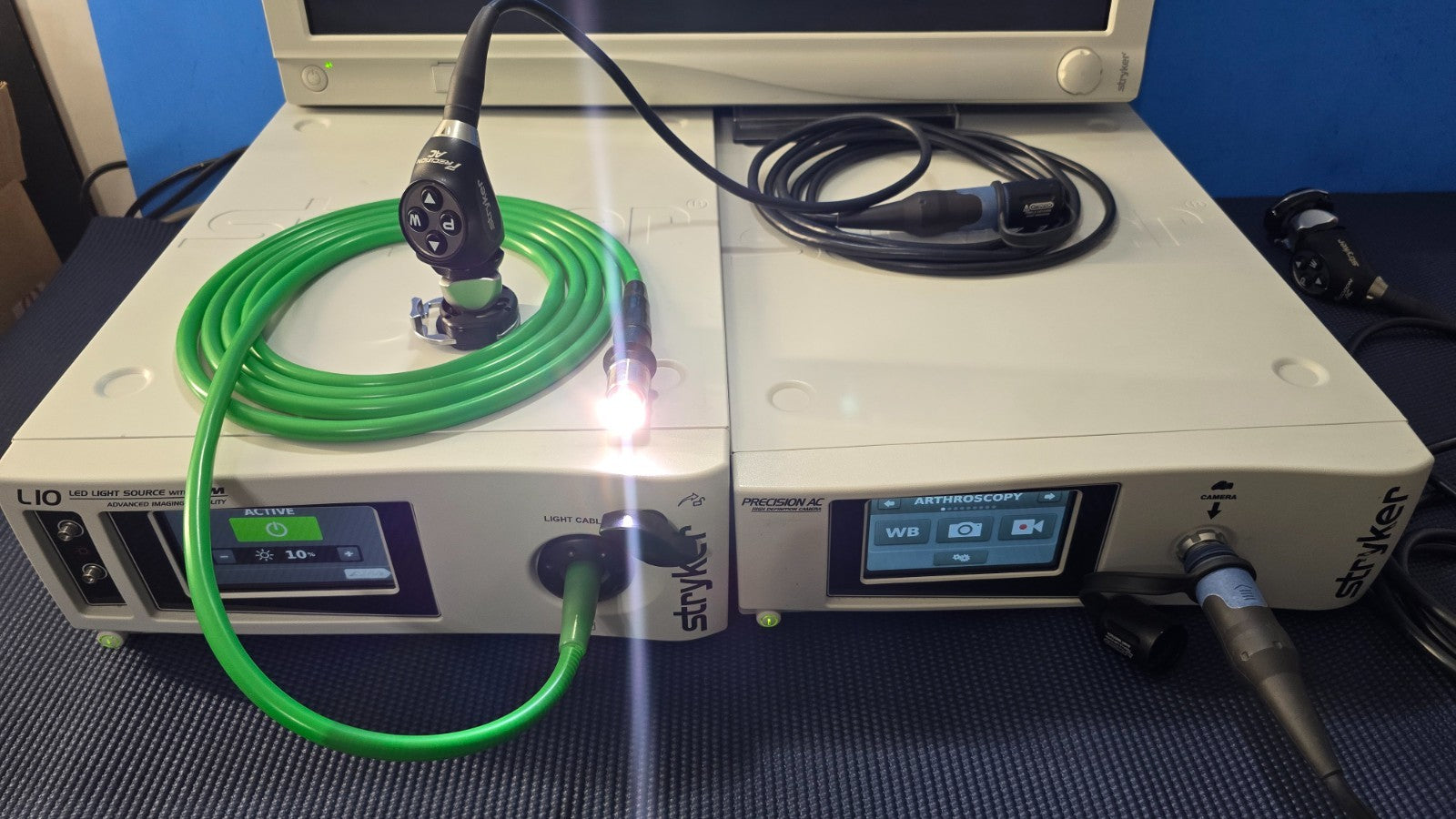 Stryker Precision AC Camera System ,LI0 Light Source Green Cable, WiSe Monitor