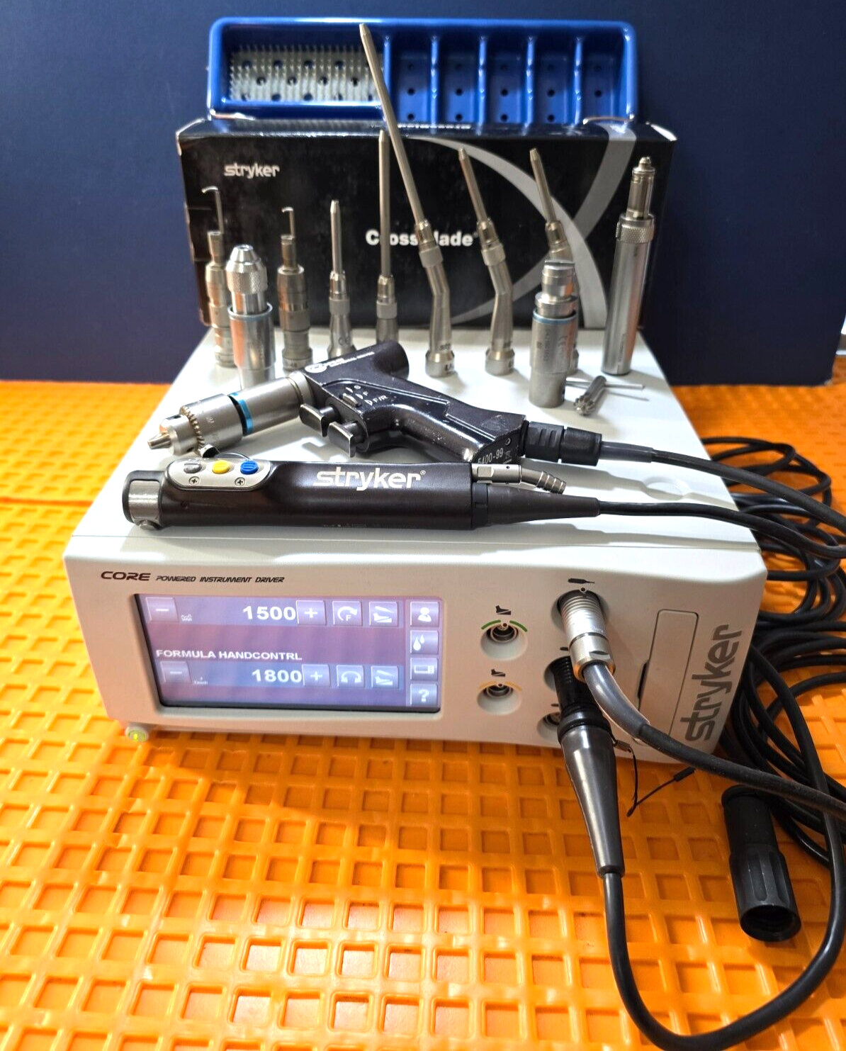Stryker Formula Core Handpiece, CORE Powered Driver with Attachments & Tray