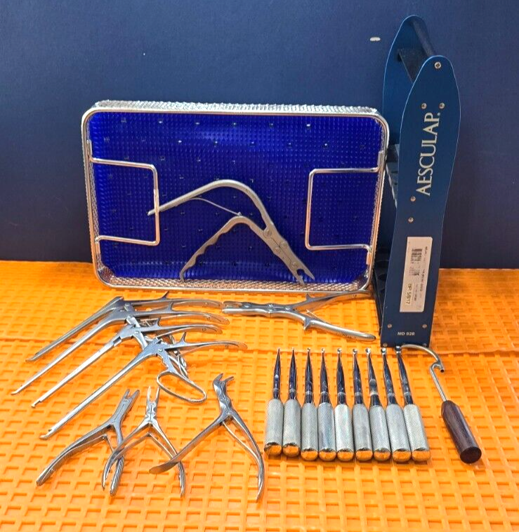 Aesculap Surgical Orthopedic Curette Set of 9 W- Kerrison Rongeurs & Case