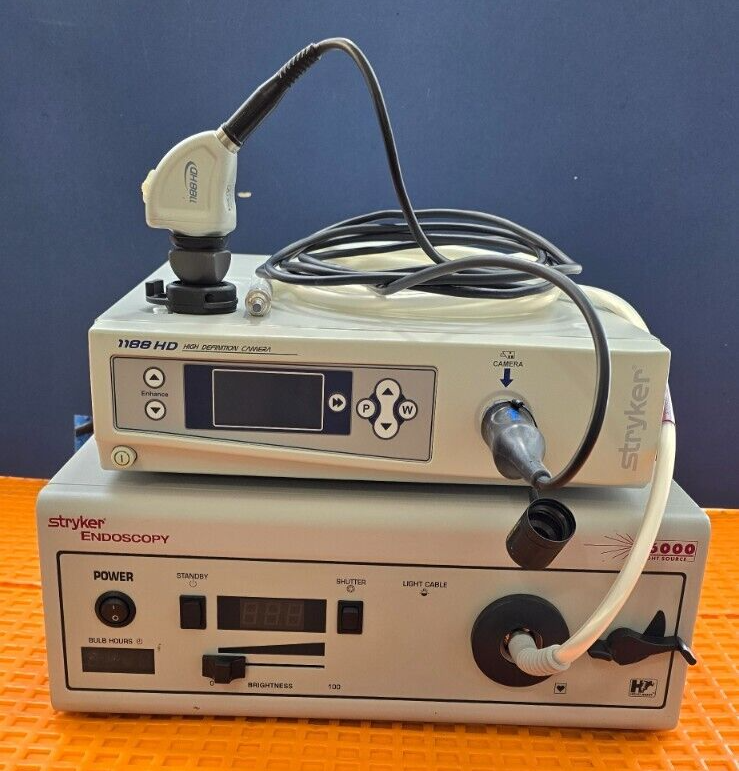 Stryker 1188 Camera Head, Controller, 6000 Light Source with Fiber Optic Cable