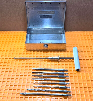 Zimmer Orthopedic Medullary Reamers Set of 9 with T-Handle & Case.