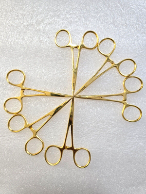 6-Units Surgical Hartman  Mosquito Forceps 3.5" Curved Jaws Gold Plated Finish