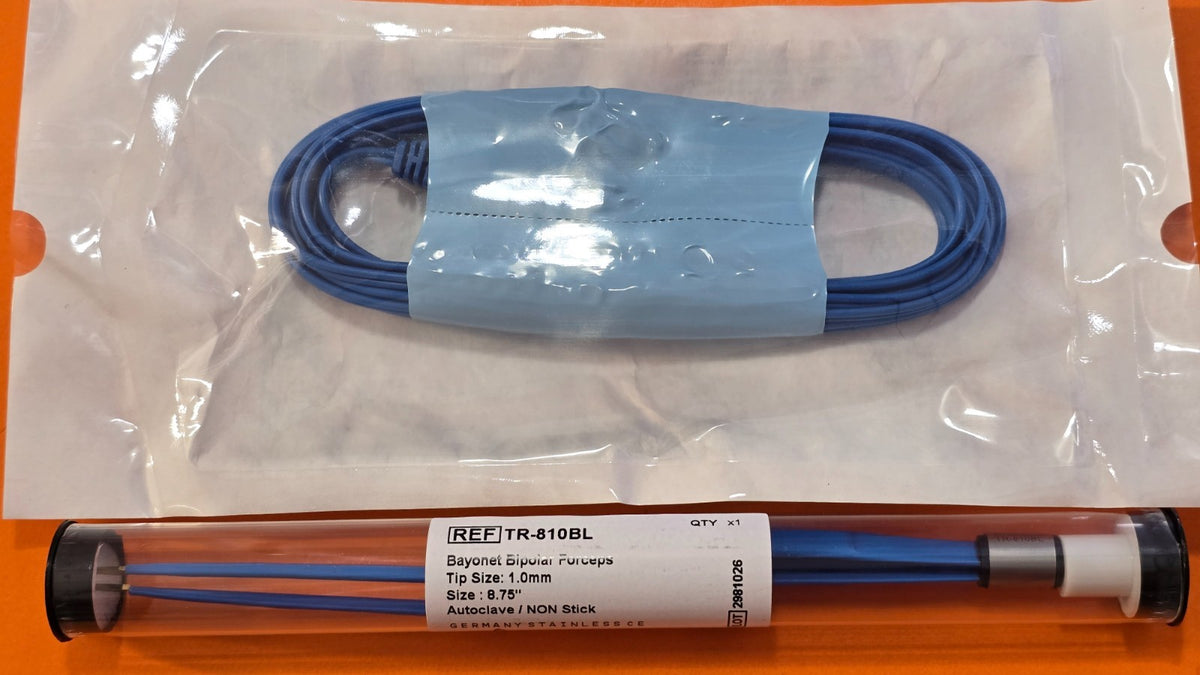 Turtle Bayonet Bipolar Forceps 8.75" Gold Tip Non Stick & Valleylab Bipolar Cord