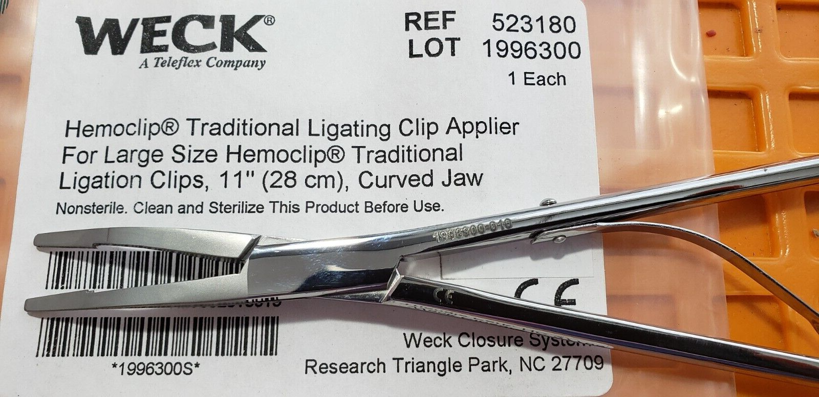 Weck 523180 Surgical Clip Applier 11" Large Curved Jaws