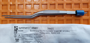 Olsen Surgical Bayonet Bipolar Forceps 7" Non Insulated & Olsen Bipolar Cord