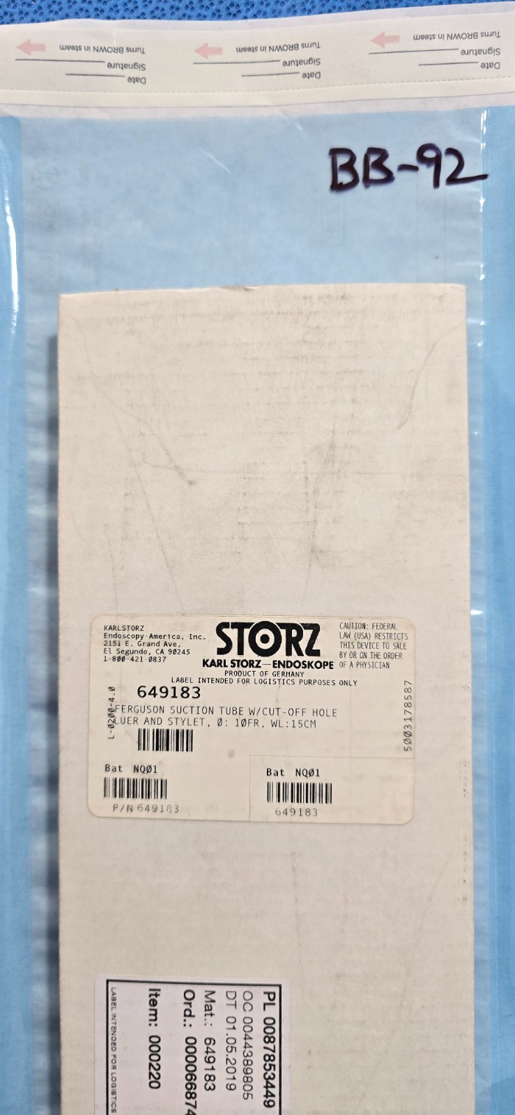 Karl Storz 649183 Surgical Ferguson Suction Tube 10FR x 15CM