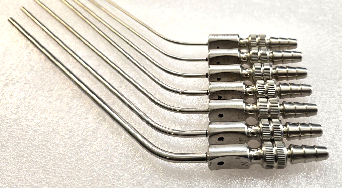 SSI Ultra Surgical Frazier Suction Tube 6,7,8,9,10,11,14FR Angled Set of 7