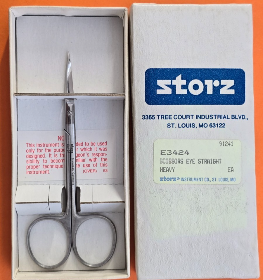 Karl Storz E3424 Surgical ENT Eye Scissors 12.5cm Straight Sharp Blades.